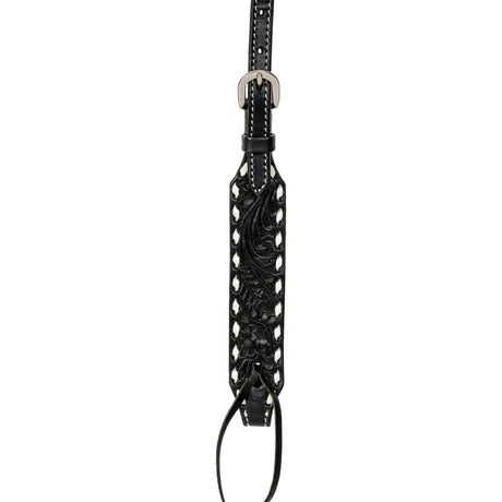 Black Leather Floral Buckstitch Headstall