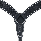Black Leather Floral Buckstitch Contoured Breast Collar