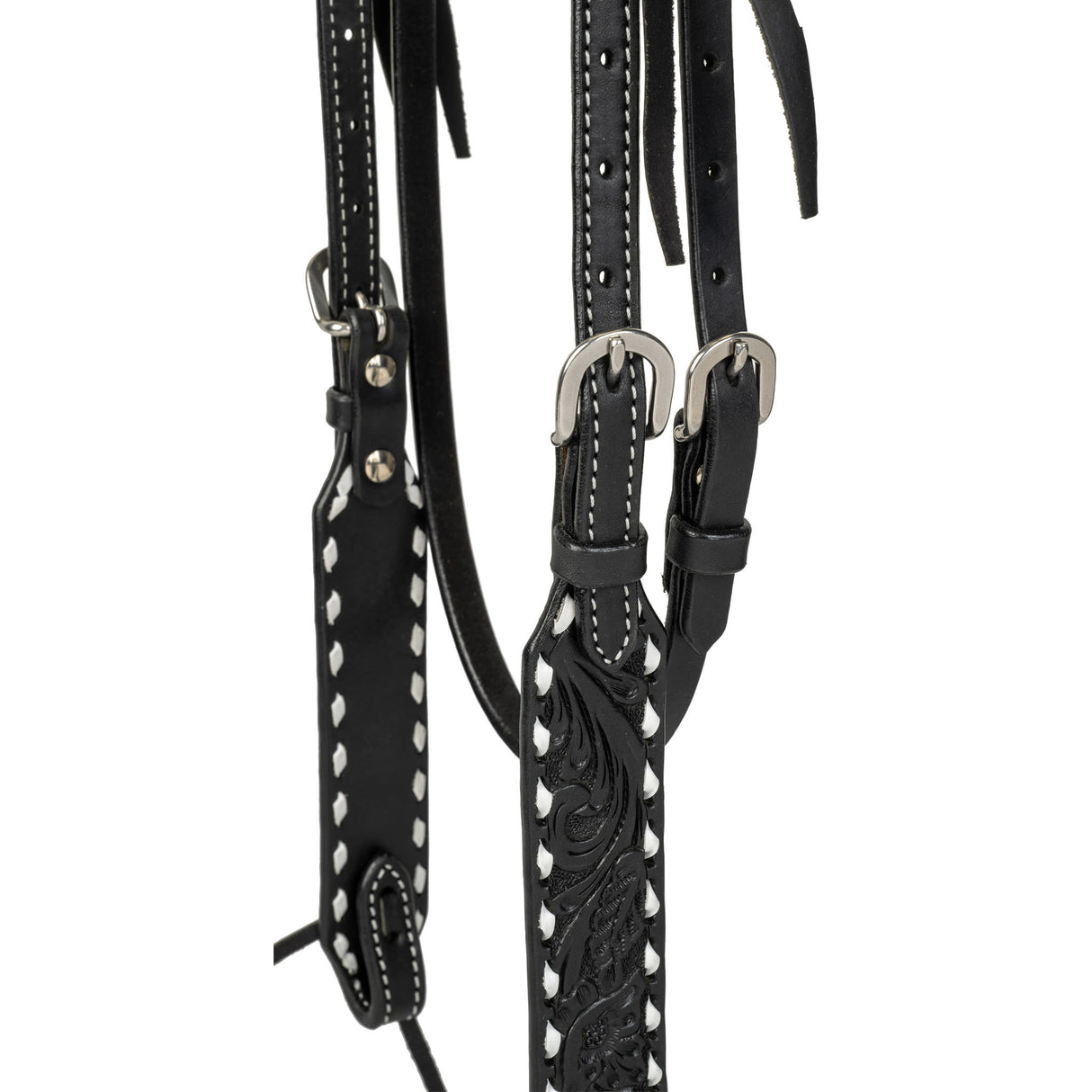 Black Leather Floral Buckstitch Headstall