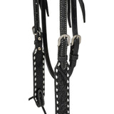 Black Leather Floral Buckstitch Headstall