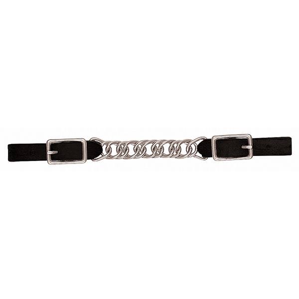 Black Leather 4-1/2" Single Flat Link Chain Curb Strap