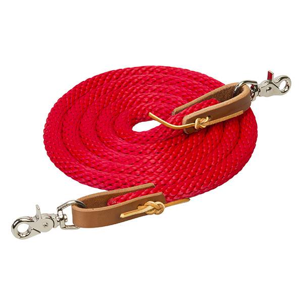 Leather Rope Bronc Rein Split 7ft - 4 Ply Bourbon Colored - Trigger Snap