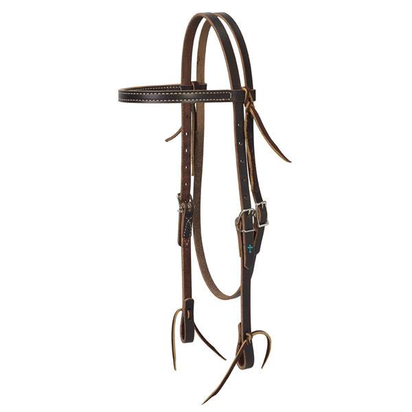 Turquoise Cross Skirting Leather Browband Headstall, Dark Oiled