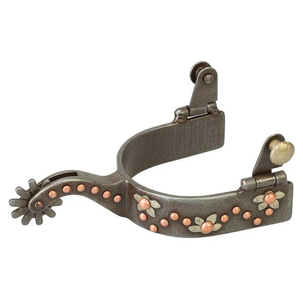 Mens Spur with German Silver Floral Trim and Copper Accents