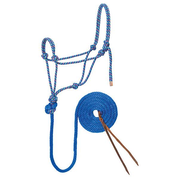 Diamond Braid Rope Halter and Lead, Blue/Orange/Lime