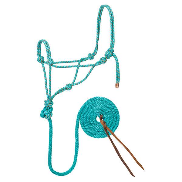 Diamond Braid Rope Halter and Lead, Teal/Gray/Orange