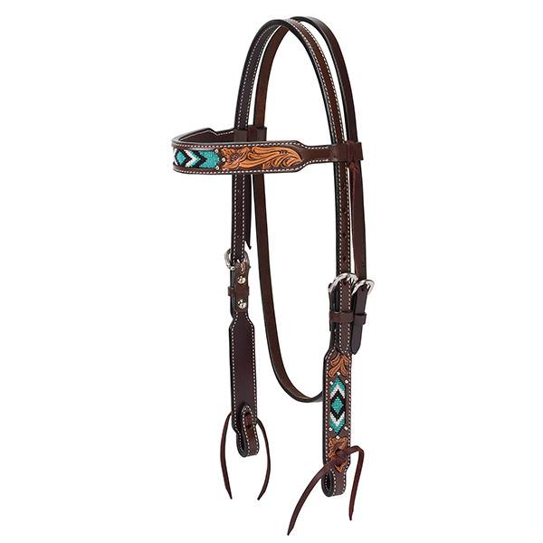 Turquoise Cross Turquoise Beaded 5/8" Browband Headstall