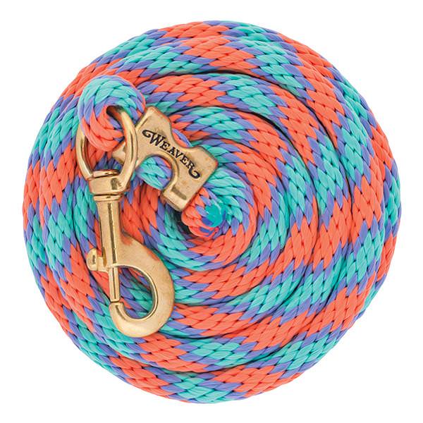 Poly Lead Rope with Solid Brass 225 Snap, Coral/Lavender/Mint