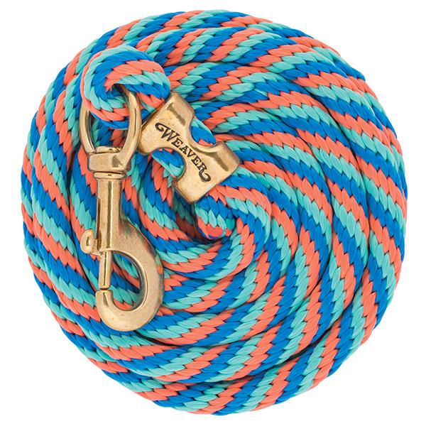 Poly Lead Rope with Solid Brass 225 Snap, French Blue/Coral/Mint