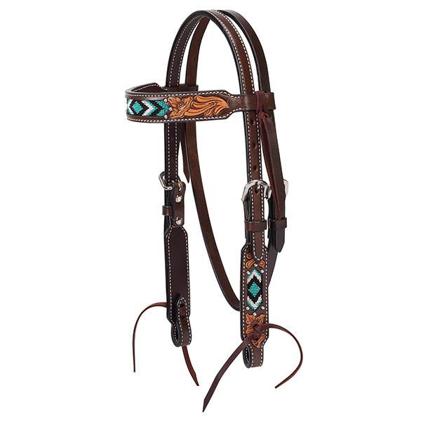 Turquoise Cross Turquoise Beaded 5/8" Pony Browband Headstall