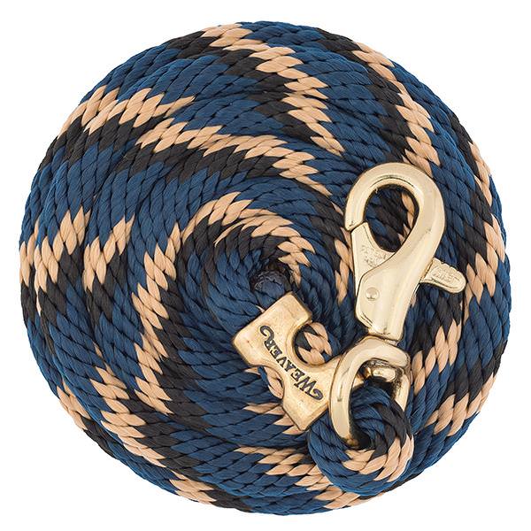 Poly Lead Rope with Brass Plated Bull Trigger Snap, Navy/Black/Tan