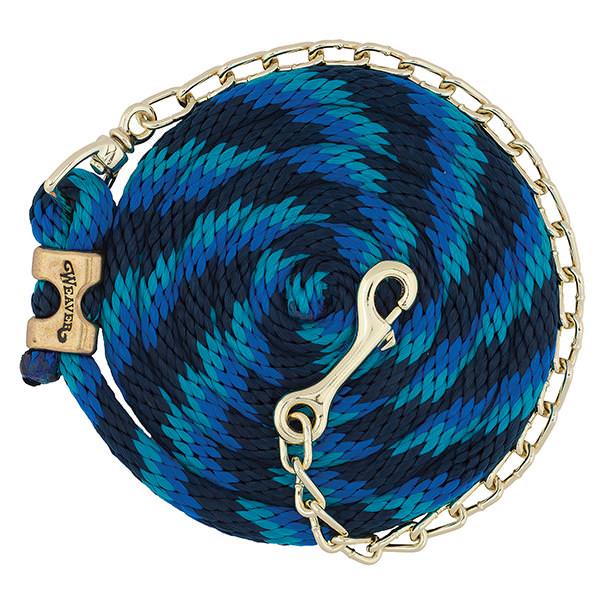 Poly Lead Rope with Brass Plated Swivel Chain, Navy/Blue/Turquoise