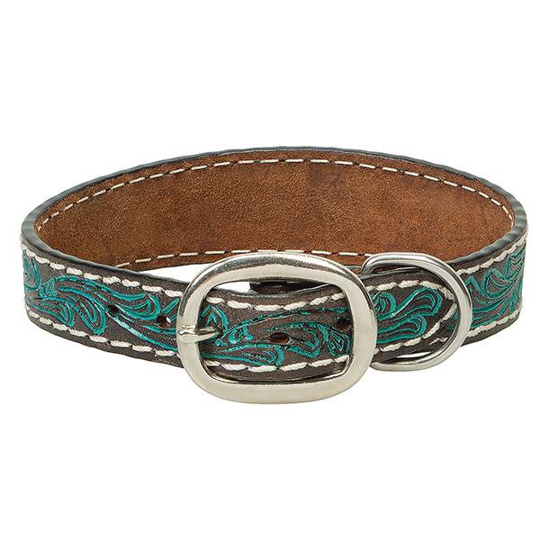 Carved Turquoise Flower Dog Collar, 1" x 19"