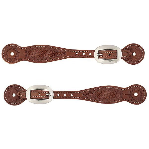 Basketweave Skirting Leather Spur Straps, Thin, Brown