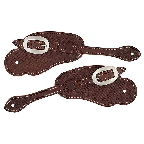 Basketweave Skirting Leather Spur Straps, Cowboy, Brown