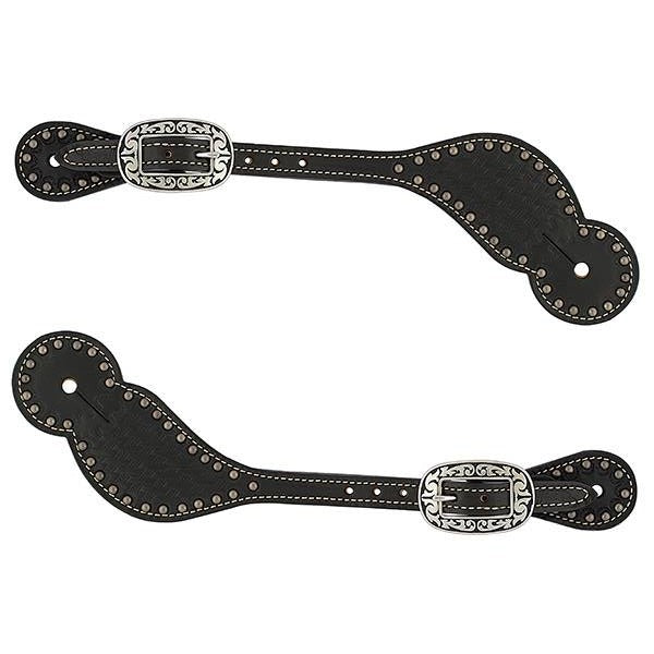 Basketweave Bridle Leather Spur Straps, Regular, Black