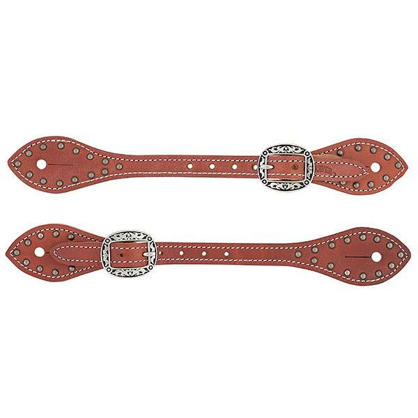 Mens Flared Buttered Harness Leather Spur Straps, Canyon Rose