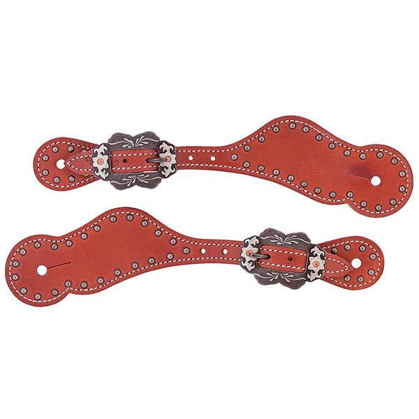 Ladies Buttered Harness Leather Spur Straps, Canyon Rose