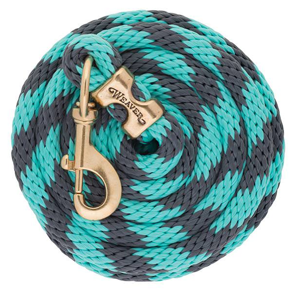 Poly Lead Rope with Solid Brass 225 Snap, 5/8" x 10, Gray/Aqua