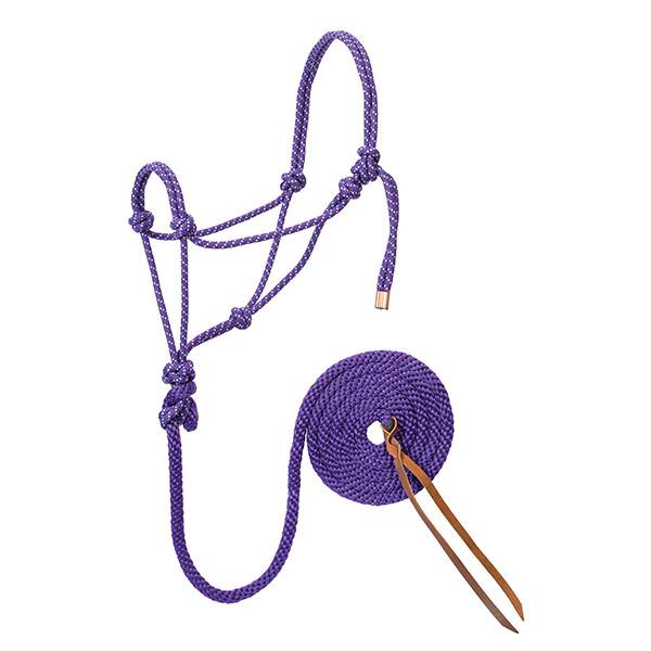 Diamond Braid Rope Halter and Lead, Purple/Mint/White
