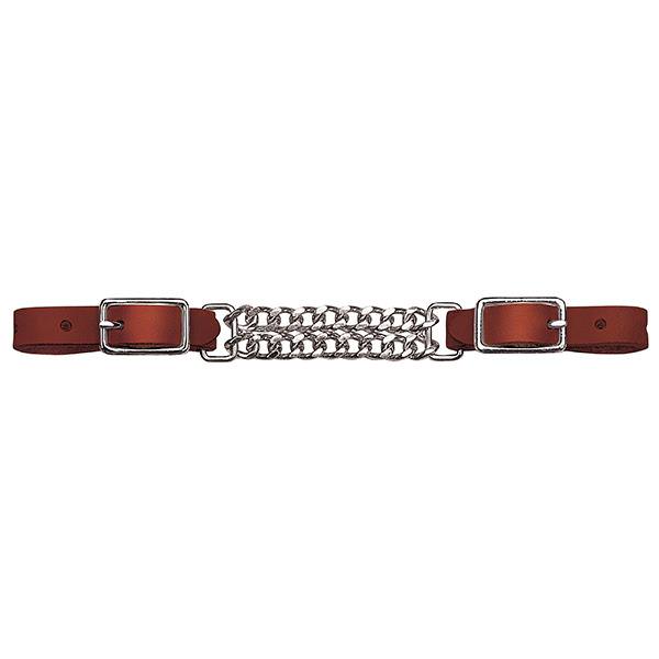 Bridle Leather 4-1/4" Double Flat Link Chain Curb Strap