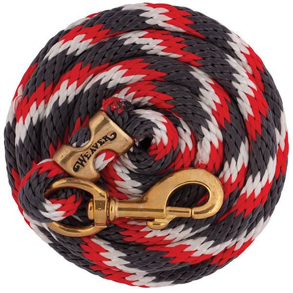 Poly Lead Rope with a Solid Brass 225 Snap, Graphite/Red/White