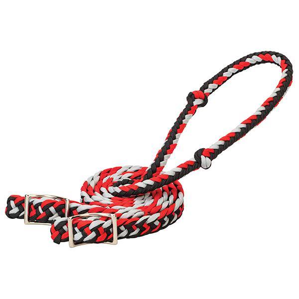 New! Showman Braided Nylon Barrel Reins with Easy Grip Knots - Yellow and Teal main image 1