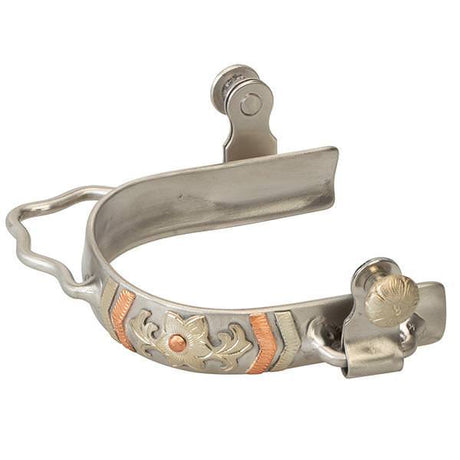 Ladies Barrel Spurs with Chevron/Floral Design, Steel
