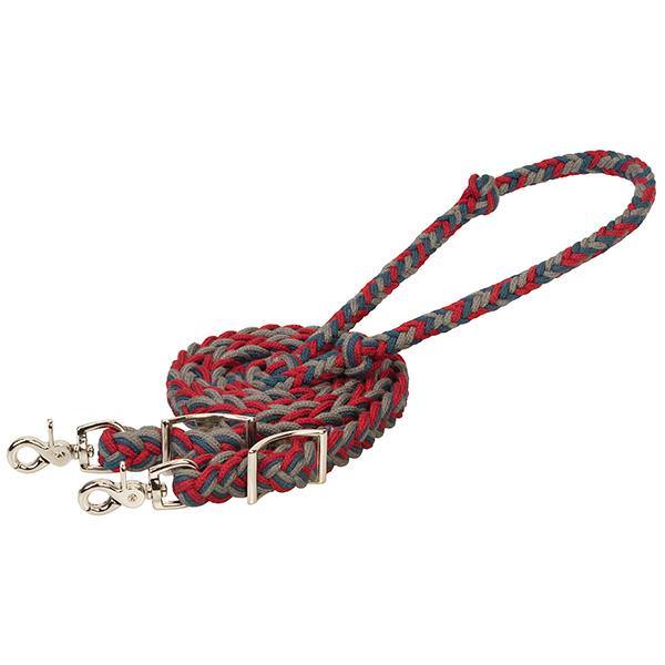 EcoLuxe<sup>&trade;</sup> Flat Barrel Reins, Dark Red/Indigo Blue/Charcoal, 3/4" W x 8 L