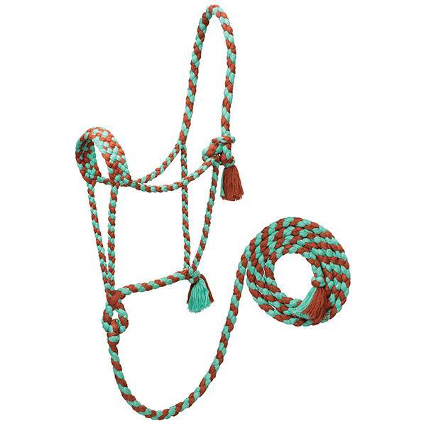 EcoLuxe<sup>&trade;</sup> Braided Rope Halter with 8 Lead, Biscay Green/Cinnamon