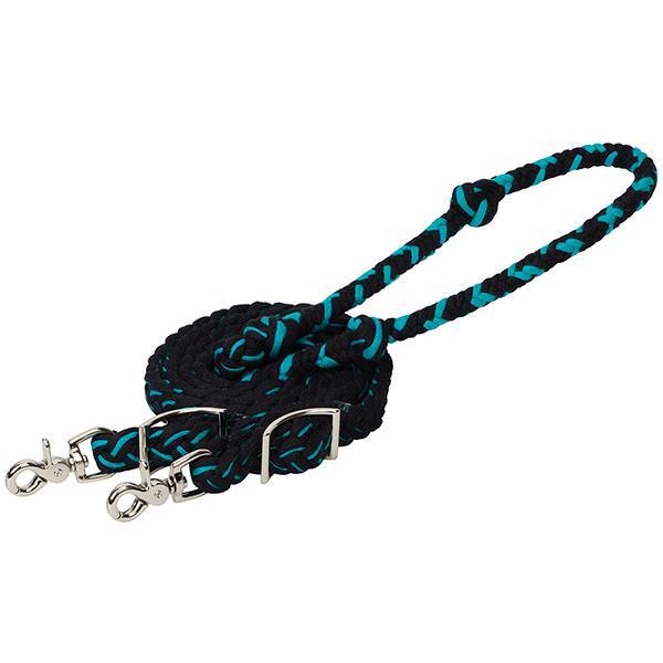 EcoLuxe<sup>&trade;</sup> Bamboo Flat Barrel Reins, Black/Turquoise