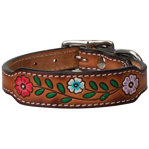 Painted Floral Leather Collar, 3/4" x 13"