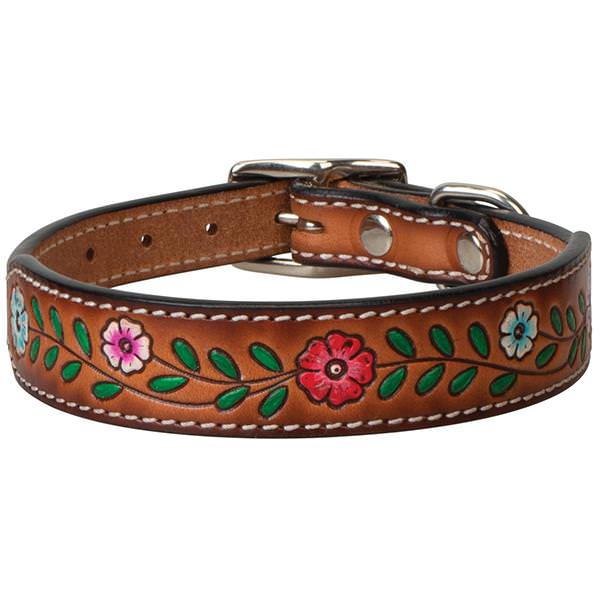 Painted Floral Leather Collar, 3/4" x 15"