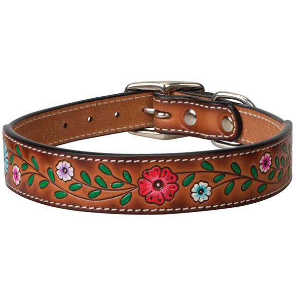 Painted Floral Leather Collar, 1" x 19"