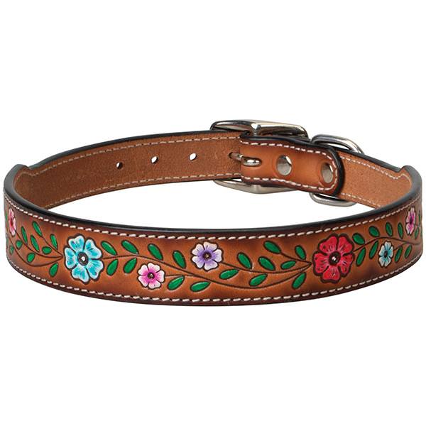 Painted Floral Leather Collar, 1" x 23"