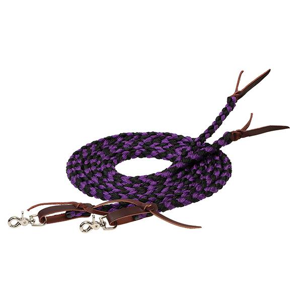 Braided Split Reins, 1/2"x8, Black/Purple