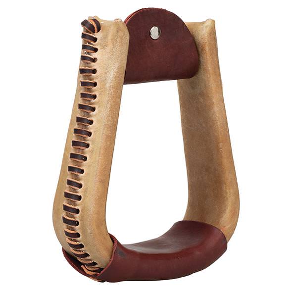 Nat. Rawhide Covered Stirrup, Deep Roper, 3" Neck, 2" Tread, Burgundy