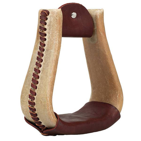 Nat. Rawhide Covered Stirrup, Overshoe Visal,31/4"Nck,3"Trd, Burgundy