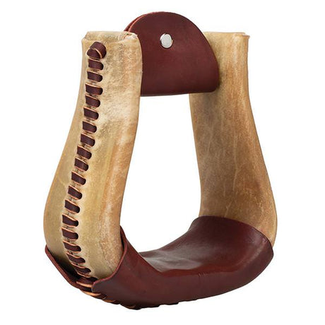 Nat. Rawhide Covered Stirrup, Visalia, 3" Neck, 3" Tread, Burgundy