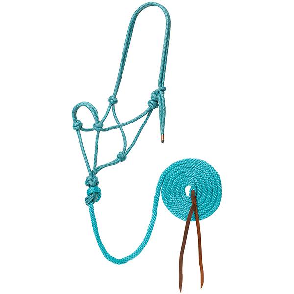 Diamond Braid Rope Halter and Lead, Turquoise/Brown/Tan with Turquoise Lead