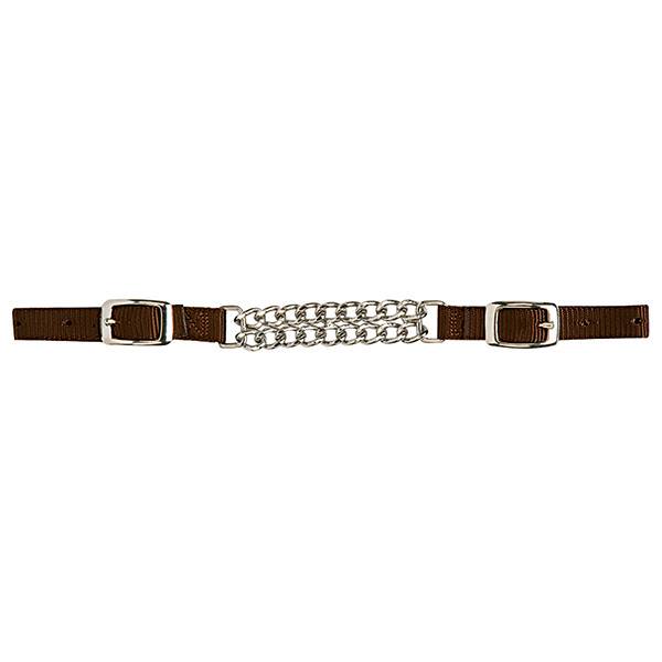 Nylon Curb Strap with 4-1/4" Double Flat Link Chain, Brown